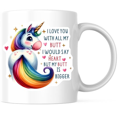 Bliss Monkey Co. Funny Unicorn Coffee Mug - I Love You With All My Butt Mug - Rainbow Unicorn 11 Ounce Mug - Design Printed On Both Sides - High Quality Ceramic - BMCM3341