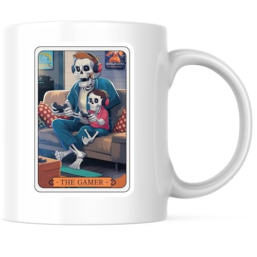 Bliss Monkey Co. Gamer Skeletons Coffee Mug - Father and Son Duo - Skeleton Design - 11 Ounce Coffee Mug - Premium Ceramic - Design Printed On Both Sides - BMCM04459