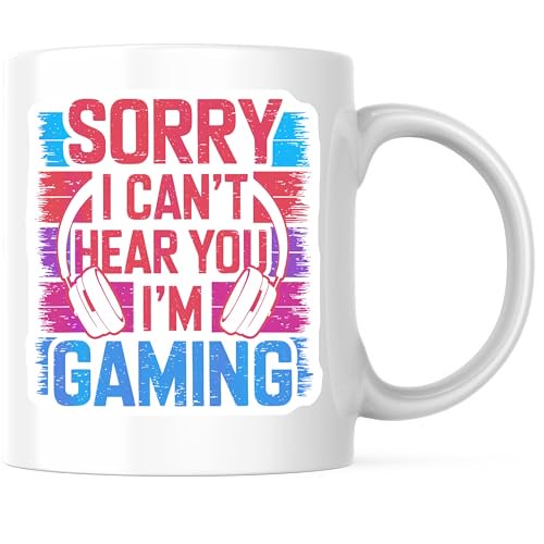 Bliss Monkey Co. Gaming Coffee Mug - Sorry Cant Hear You Mug - Gamer Gift Idea 11 Ounce Cup - Design Printed On Both Sides - High Quality Ceramic - BMCM3566