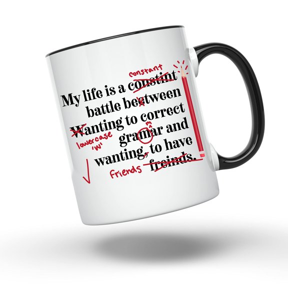 Bliss Monkey Co. Grammar Coffee Mug - Funny Grammar Teacher Coffee Mug - 11 Ounces - English Teachers School Motivation Pun Correction - BMCM00041