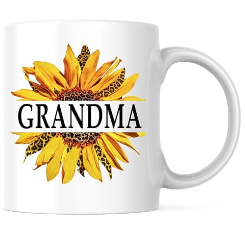 Bliss Monkey Co. Grandma Sunflower Coffee Mug - Leopard Print Flower Mug - Grandmother Floral Cup 11 Ounce Coffee Mug - Premium Ceramic - Design Printed On Both Sides - BMCM02949