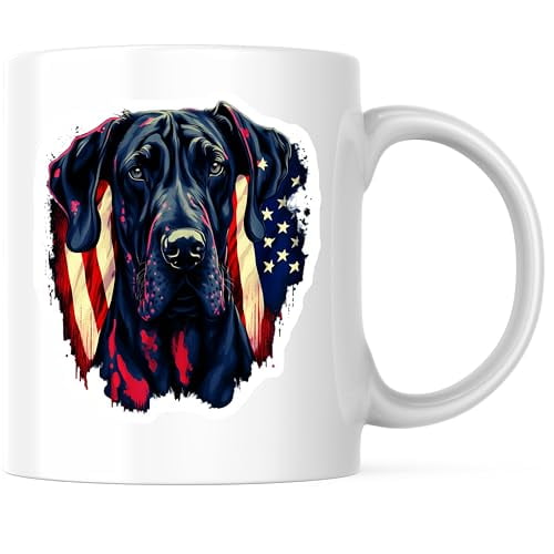 Bliss Monkey Co. Great Dane Coffee Mug - American Flag Dog Art Mug - Patriotic Dog Lover Gift 11 Ounce Coffee Mug - Design Printed On Both Sides - High Quality Ceramic - BMCM3542