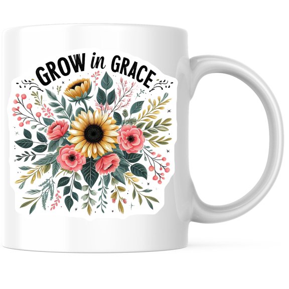 Bliss Monkey Co. Grow In Grace Coffee Mug - Inspirational Floral Design Mug - 11 Ounce Ceramic Mug - Premium Ceramic - Design Printed On Both Sides - BMCM04079