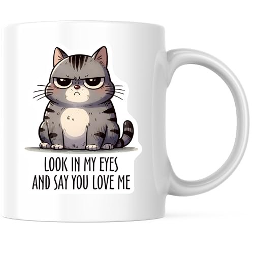 Bliss Monkey Co. Grumpy Cat Coffee Mug - Funny Cat Mug - Look In My Eyes 11 Ounce Coffee Mug - Design Printed On Both Sides - High Quality Ceramic - BMCM3129