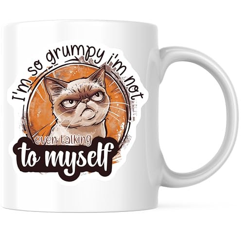 Bliss Monkey Co. I'm So Grumpy I'm Not Even Talking to Myself Coffee Mug - Funny Grumpy Cat Design - 11 Ounce Ceramic Coffee Cup - Premium Ceramic - Design Printed On Both Sides - BMCM04337