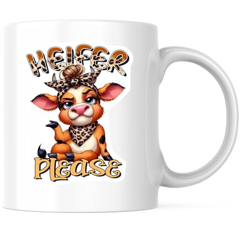 Bliss Monkey Co. Heifer Please Coffee Mug - Funny Cow Design - Animal Lover 11 Ounce Coffee Mug - Premium Ceramic - Design Printed On Both Sides - BMCM03778