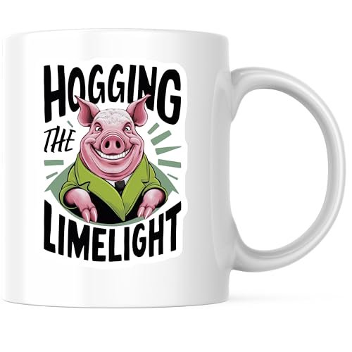 Bliss Monkey Co. Hogging the Limelight Coffee Mug - Funny Pig Design - 11 Ounce Ceramic Mug - Premium Ceramic - Design Printed On Both Sides - BMCM04233
