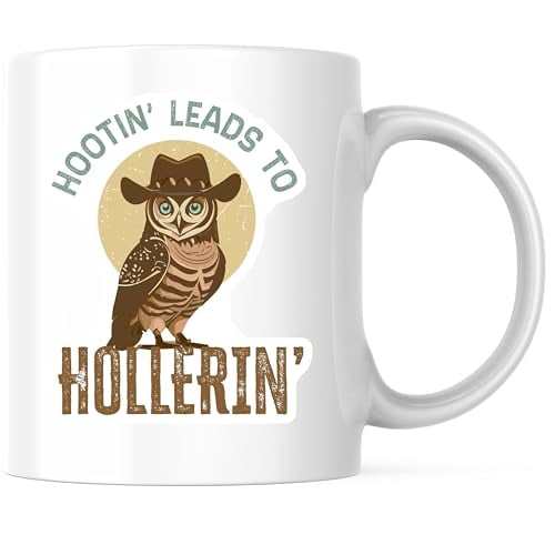 Bliss Monkey Co. Hootin Leads Hollerin Mug - Cowboy Owl Coffee Mug - Retro Western Style Mug - 11 Ounce Cup - Design Printed On Both Sides - High Quality Ceramic - BMCM3493