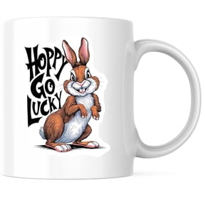 Bliss Monkey Co. Hoppy Go Lucky Coffee Mug - Rabbit Artwork Coffee Mug - Fun Animal Design 11 Ounce Coffee Mug - Premium Ceramic - Design Printed On Both Sides - BMCM04267