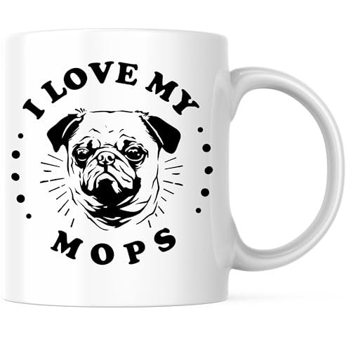 Bliss Monkey Co. I Love My Mops Coffee Mug - Funny Pug Lover Mug - Cute Dog-Themed Cup 11 Ounce Coffee Mug - Premium Ceramic - Design Printed On Both Sides - BMCM02974