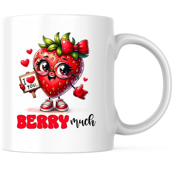 Bliss Monkey Co. I Love You Berry Much Coffee Mug - Funny Punny Berry Joke - 11 Ounce Coffee Mug - Microwave & Dishwasher Safe - White Handle & Interior - Printed On Both Sides - BMCM01053