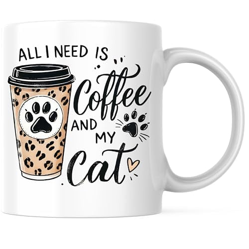 Bliss Monkey Co. All I Need is Coffee and My Cat Coffee Mug - Cat Lover's Coffee Mug - 11 Ounce Pet-Themed Coffee Cup - Premium Ceramic - Design Printed On Both Sides - BMCM02800