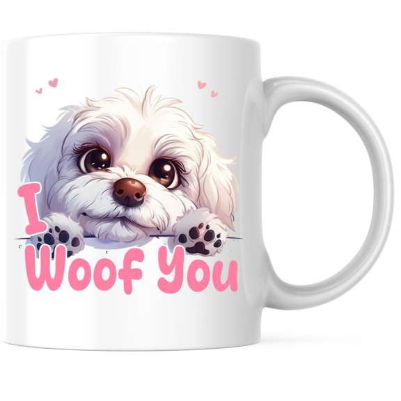 Bliss Monkey Co. I Woof You Bichon Frise Coffee Mug - Cute Bichon Frise Dog Breed Coffee Mug - 11 Ounce Coffee Cup - Premium Ceramic - Design Printed On Both Sides - BMCM02358
