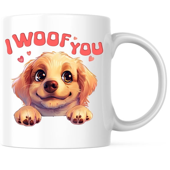 Bliss Monkey Co. I Woof You Dog Breed Coffee Mug - Cute Dog Woof You Coffee Mug - 11 Ounce Coffee Cup - Premium Ceramic - Design Printed On Both Sides - BMCM02366