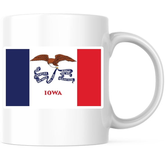 Bliss Monkey Co. Iowa State Flag Coffee Mug - IA State Flag Mug - Choose from 50 States - 11 Ounce Coffee Mug - Design Printed On Both Sides - Glossy Ceramic - Microwave & Dishwasher Safe - BMCM01301