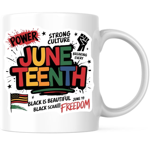 Bliss Monkey Co. Juneteenth Coffee Mug - Black Culture Power Mug - Freedom Celebration 11 Ounce Coffee Mug - Premium Ceramic - Design Printed On Both Sides - BMCM03889