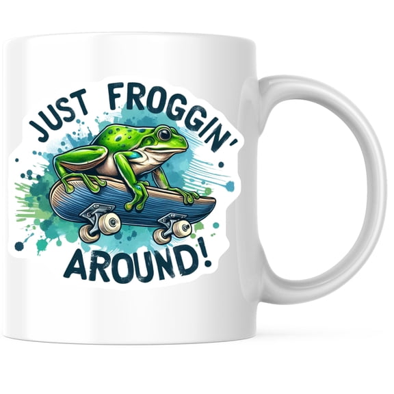 Bliss Monkey Co. Just Froggin Around Coffee Mug - Funny Cute Frog Skateboarding Mug - 11 Ounce Animal Lover's Cup - Premium Ceramic - Design Printed On Both Sides - BMCM04580