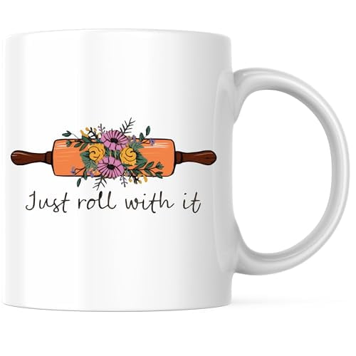 Bliss Monkey Co. Just Roll With It 11 Ounce Coffee Mug - Inspirational Floral Design - Fun and Whimsical Ceramic Cup - Premium Ceramic - Design Printed On Both Sides - BMCM02987