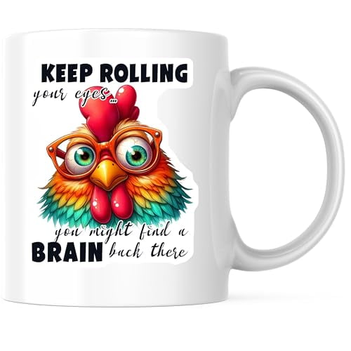 Bliss Monkey Co. Keep Rolling Your Eyes Coffee Mug - Funny Chicken Design Mug - 11 Ounce Humorous Cup - Premium Ceramic - Design Printed On Both Sides - BMCM04581