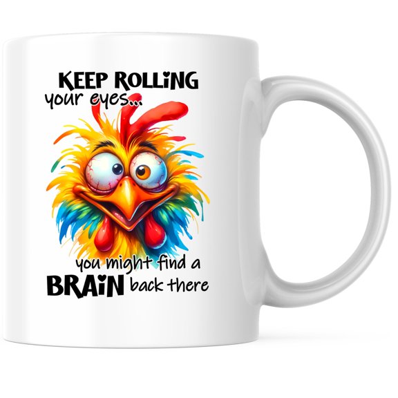 Bliss Monkey Co. Keep Rolling Your Eyes You Might Find A Brain Back There Coffee Mug - 11 Ounce Coffee Mug - Microwave & Dishwasher Safe - White Handle & Interior - Printed On Both Sides - BMCM01044