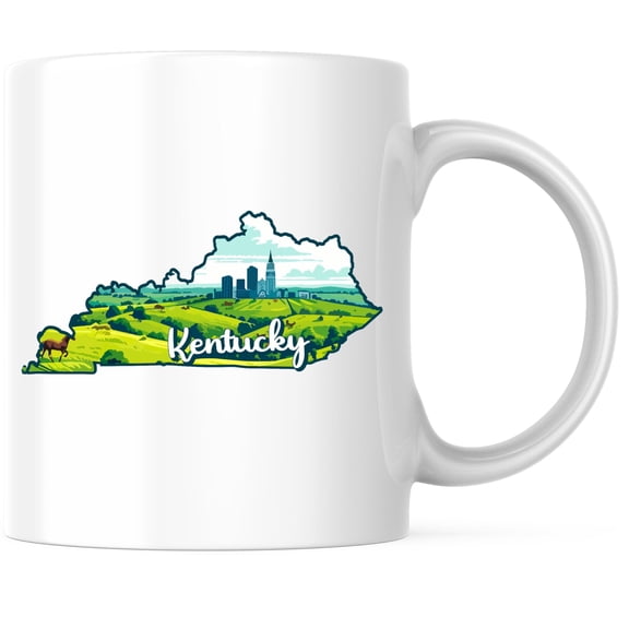Bliss Monkey Co. Kentucky State Shape Coffee Mug - KY State Mug - Choose From 50 States - 11 Ounce Coffee Mug - Design Printed On Both Sides - Glossy Ceramic - Microwave & Dishwasher Safe - BMCM01252