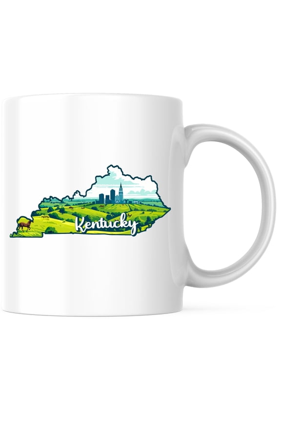 Kentucky State Shape Coffee Mug - KY State Mug - Choose From 50 States - 11 Ounce Coffee Mug - Design Printed On Both Sides - Glossy Ceramic - Microwave & Dishwasher Safe - BMCM01252