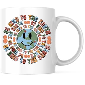 Bliss Monkey Co. Be Kind to the Earth Coffee Mug - Smiley Face Design Mug - Eco-Friendly Message 11 Ounce Ceramic Cup - Premium Ceramic - Design Printed On Both Sides - BMCM02899