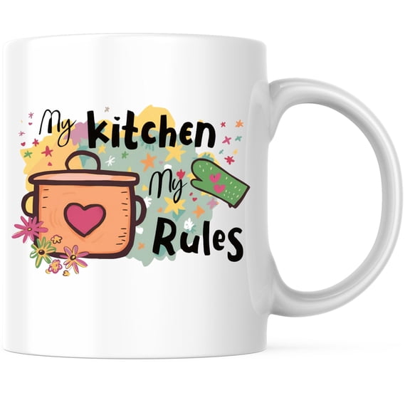 Bliss Monkey Co. My Kitchen My Rules Coffee Mug - Cute Kitchen Decor - Fun Cooking Quote 11 Ounce Coffee Mug - Premium Ceramic - Design Printed On Both Sides - BMCM03009