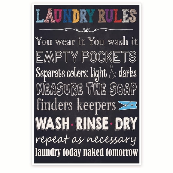 Bliss Monkey Co. Laundry Rules Poster - Laundry Room Rules Poster - Funny Washroom Humor Wall Art - 12 x 18 Inch Poster - Unframed - Premium 100lb Gloss - Made In USA - BMCP075