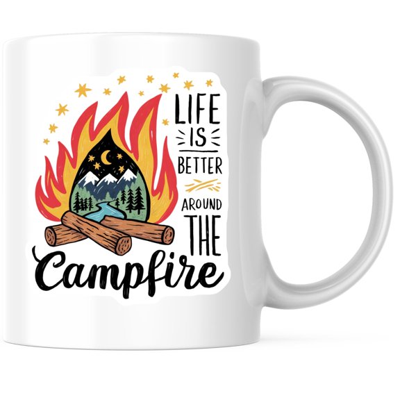 Bliss Monkey Co. Life Is Better Around The Campfire Coffee Mug - Fun Campfire Themed Mug - 11 Ounce Ceramic Coffee Cup - Premium Ceramic - Design Printed On Both Sides - BMCM04064