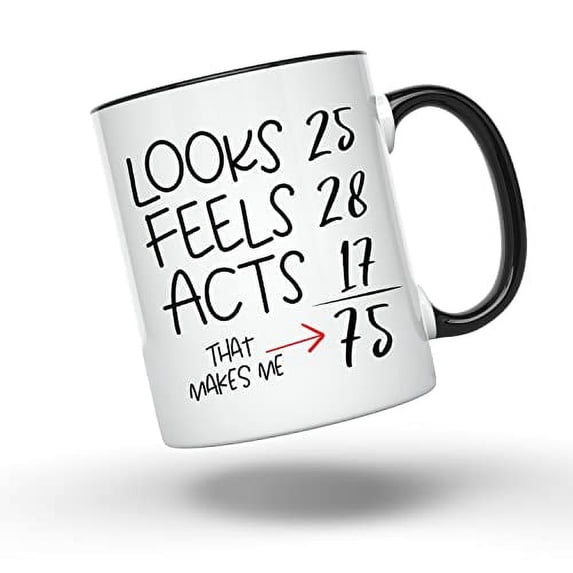 Bliss Monkey Co. Looks Feels Acts Coffee Mug - Funny Birthday Mug - th Birthday Gift Coffee Cup - 11 Ounces - BMCM000 (75)