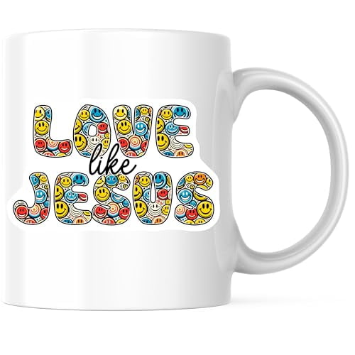 Bliss Monkey Co. Love Like Jesus Coffee Mug - Religious Smiley Face Design Mug - Christian Faith Inspired 11 Ounce Mug - Design Printed On Both Sides - High Quality Ceramic - BMCM3117
