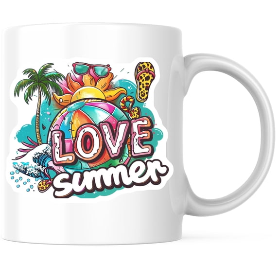 Bliss Monkey Co. Love Summer Coffee Mug - Beach Theme Mug - Colorful Graphic 11 Ounce Coffee Cup - Premium Ceramic - Design Printed On Both Sides - BMCM04322