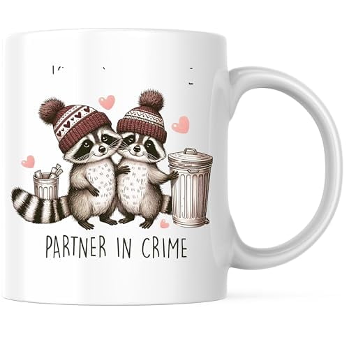 Bliss Monkey Co. Love You My Little Partner in Crime Coffee Mug - Cute Raccoons Couple Mug - Adorable Romantic 11 Ounce Ceramic Cup - Premium Ceramic - Design Printed On Both Sides - BMCM02890