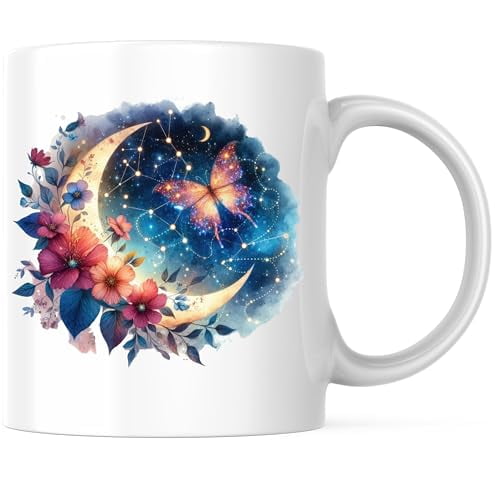 Bliss Monkey Co. Magical Moon Mystical Celestial Coffee Mug - Spiritual Cool Nature Coffee Mug - 11 Ounce Coffee Cup - Premium Ceramic - Design Printed On Both Sides - BMCM02301