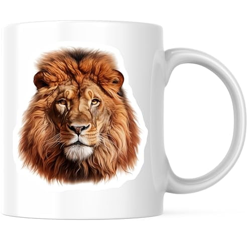 Bliss Monkey Co. Majestic Lion Coffee Mug - Animal Lover Ceramic Cup - Bold Lion Face 11 Ounce Mug - Premium Ceramic - Design Printed On Both Sides - BMCM04265