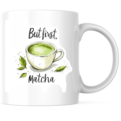 Bliss Monkey Co. Matcha Coffee Mug - But First Matcha - Green Tea Lover Gift - 11 Ounce Coffee Cup - Design Printed On Both Sides - High Quality Ceramic - BMCM3529