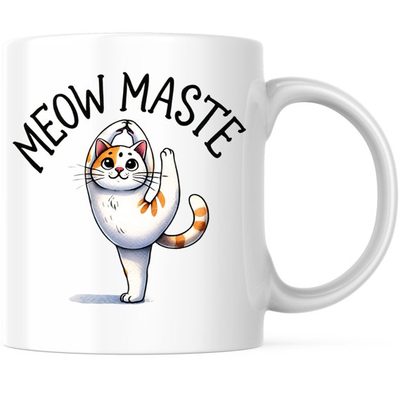 Bliss Monkey Co. Meow Maste Peaceful Meditating Cat Coffee Mug - Cat Doing Yoga Namaste Peace Coffee Mug - 5" On Longest Side - Premium Ceramic - Design Printed On Both Sides - BMCM02419