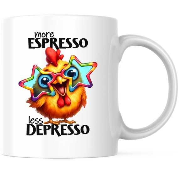 Bliss Monkey Co. More Espresso Less Depresso Coffee Mug - Funny Coffee Lover Mug - 11 Ounce Coffee Mug - Microwave & Dishwasher Safe - White Handle & Interior - Printed On Both Sides - BMCM01045