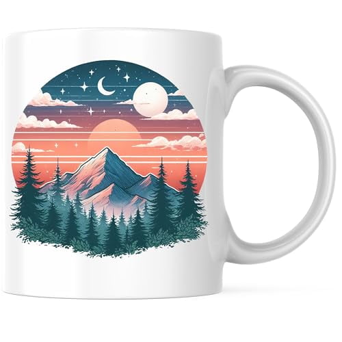 Bliss Monkey Co. Mountain Nature Hiking Coffee Mug - Outdoorsman Hiker Coffee Mug - 11 Ounce Coffee Cup - Premium Ceramic - Design Printed On Both Sides - BMCM02296