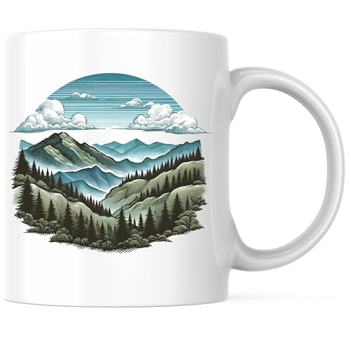 Bliss Monkey Co. Mountains Forest Hiking Coffee Mug - Nature Beautiful Scenery Coffee Mug - 11 Ounce Coffee Cup - Premium Ceramic - Design Printed On Both Sides - BMCM02286