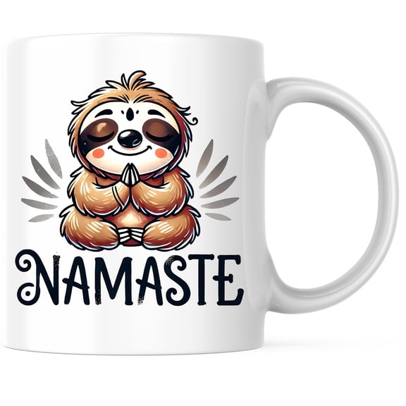 Bliss Monkey Co. Namaste Sloth Coffee Mug - Cute Meditative Sloth Design - Inspirational 11 Ounce Ceramic Coffee Cup - Premium Ceramic - Design Printed On Both Sides - BMCM02736