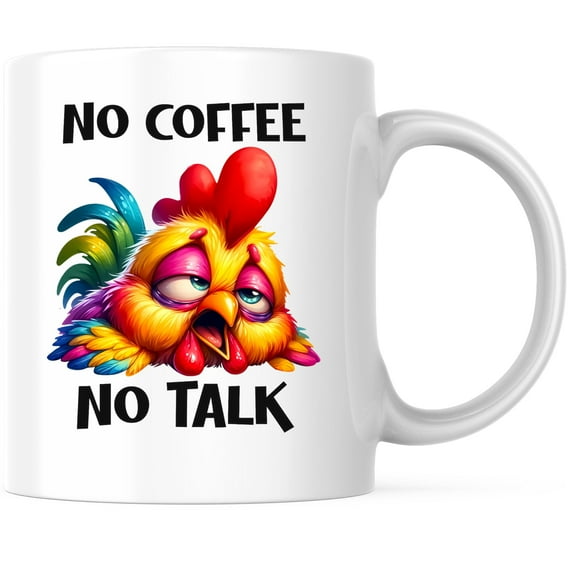 Bliss Monkey Co. No Coffee No Talk Coffee Mug - 11 Ounce Coffee Mug - Microwave & Dishwasher Safe - White Handle & Interior - Printed On Both Sides - BMCM01046