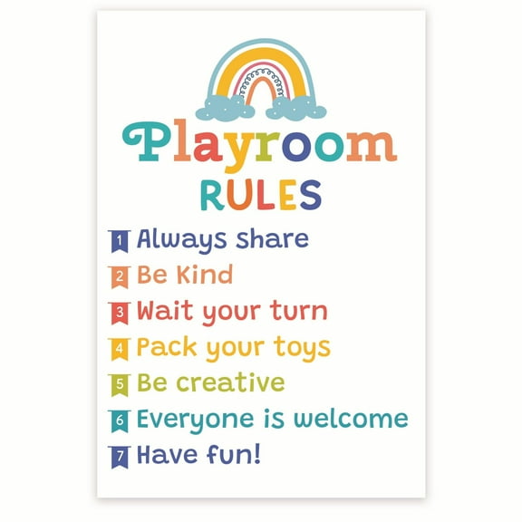 Bliss Monkey Co. Playroom Rules Poster - Rules for Toddlers Nursery PreK Kindergarten - Playroom Wall Decor - 12 x 18 Inch Poster - Unframed - Premium 100lb Gloss - Made In USA - BMCP0171