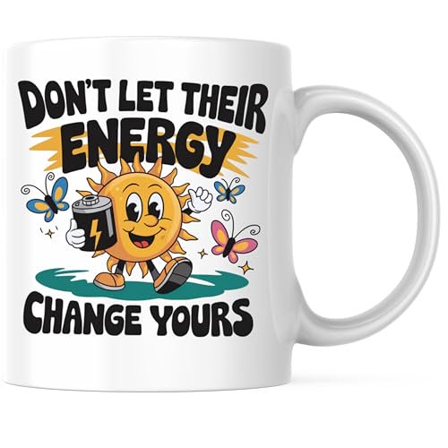 Bliss Monkey Co. Positive Energy Coffee Mug - Stay Motivated Sunshine Design - Uplifting Motivational Quote - 11 Ounce Cheerful Cup - Premium Ceramic - Design Printed On Both Sides - BMCM02914