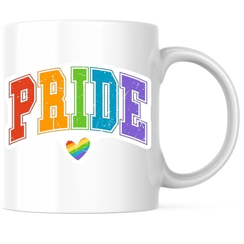 Bliss Monkey Co. Pride Coffee Mug - Rainbow Heart LGBTQ Ally Mug - Distressed Design Ceramic 11 Ounce Coffee Mug - Design Printed On Both Sides - High Quality Ceramic - BMCM3545