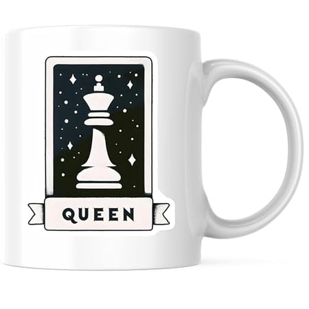 Bliss Monkey Co. Queen Chess Piece Coffee Mug - Tarot Card Style Design Mug - 11 Ounce Coffee Mugs - Design Printed On Both Sides - High Quality Ceramic - BMCM3190