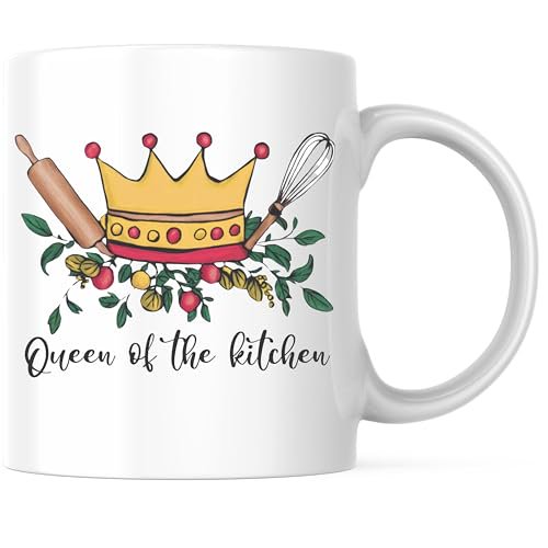 Bliss Monkey Co. Queen of the Kitchen Coffee Mug - Fun Cooking Themed Coffee Mug - Kitchen Lovers Gift 11 Ounce Coffee Mug - Premium Ceramic - Design Printed On Both Sides - BMCM03028