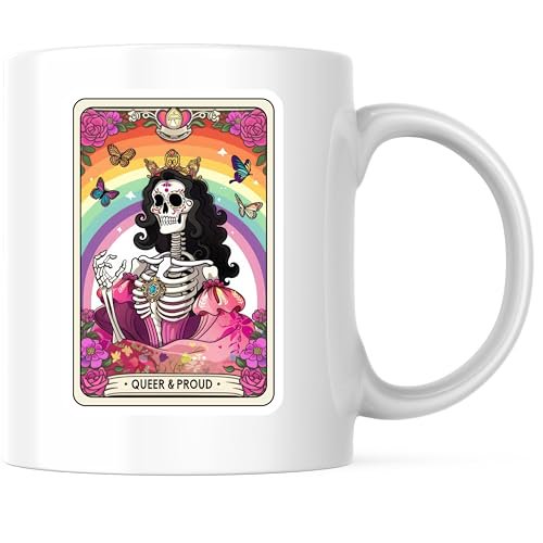 Bliss Monkey Co. Queer and Proud Coffee Mug - Rainbow Skeleton Design - LGBTQ+ Pride 11 Ounce Mug - Premium Ceramic - Design Printed On Both Sides - BMCM04257
