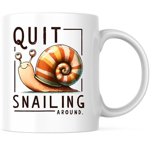 Bliss Monkey Co. Quit Snailing Around Coffee Mug - Funny Snail Design Mug - Motivational Mug - 11 Ounce Ceramic Coffee Cup - Premium Ceramic - Design Printed On Both Sides - BMCM02656